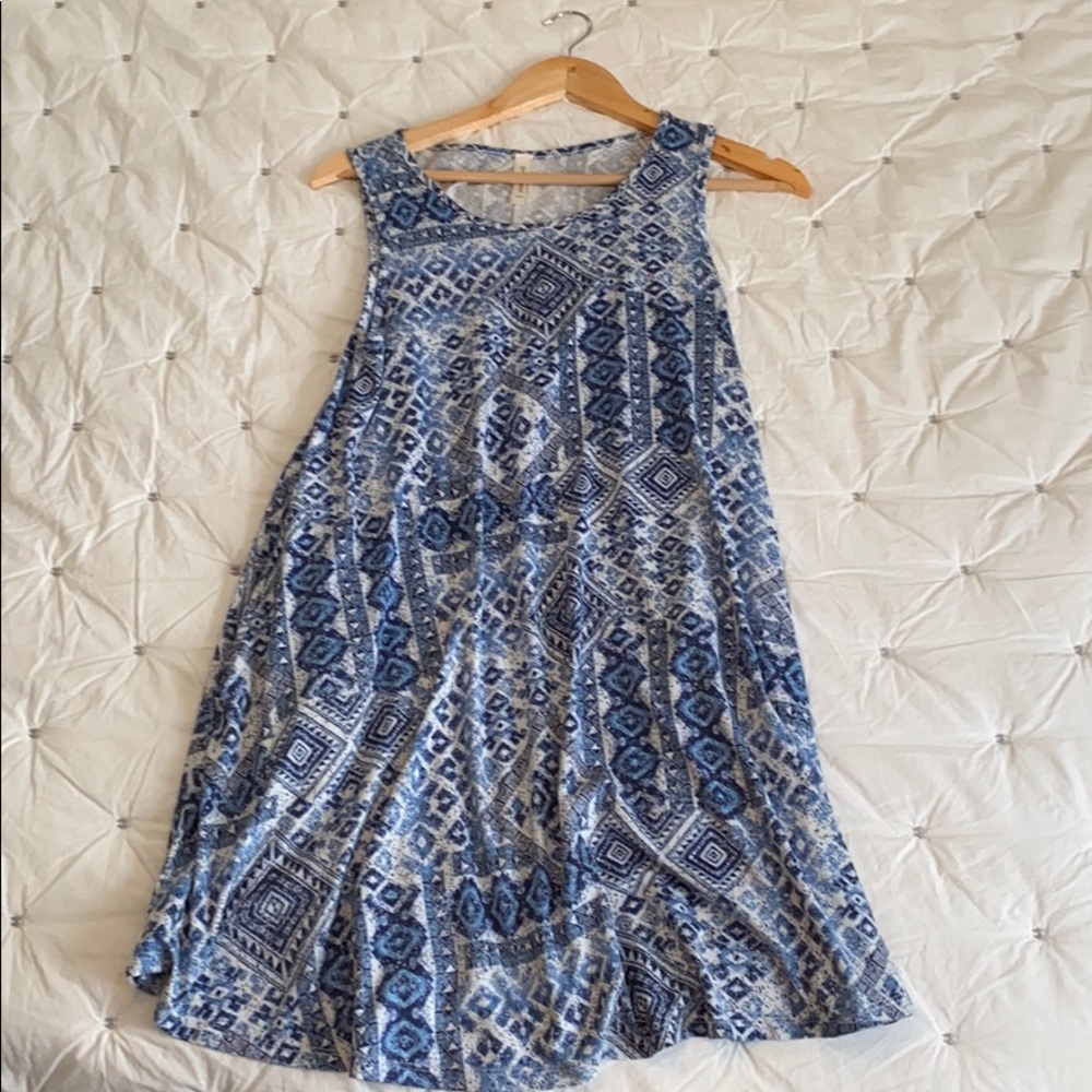 Blue printed swing dress size M WITH POCKETS